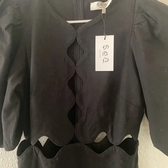 Sea New York NWT Leona Short Sleeve Cut Out Scalloped Midi Dress in Black Size 2 - Picture 4 of 5